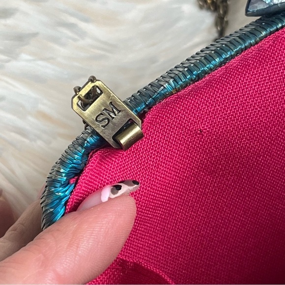 Serpui Marie NWOT Ombré Woven Clutch Crossbody Pink Green Tassel - Picture 8 of 12